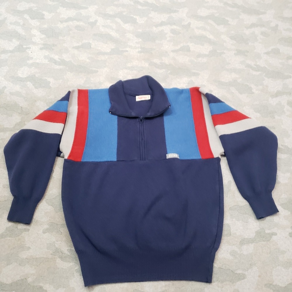 Vintage Steffner Sweater Womens Small Blue Wool Quarter Zip Long Sleeve